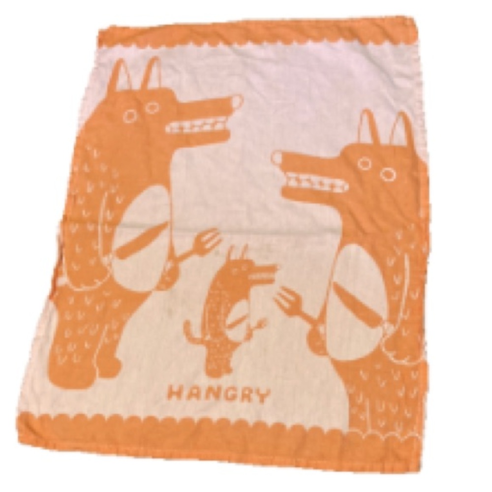 BLUE Q Hangry Dishtowel Orange White 100% unbleached cotton 28 x 21 inches